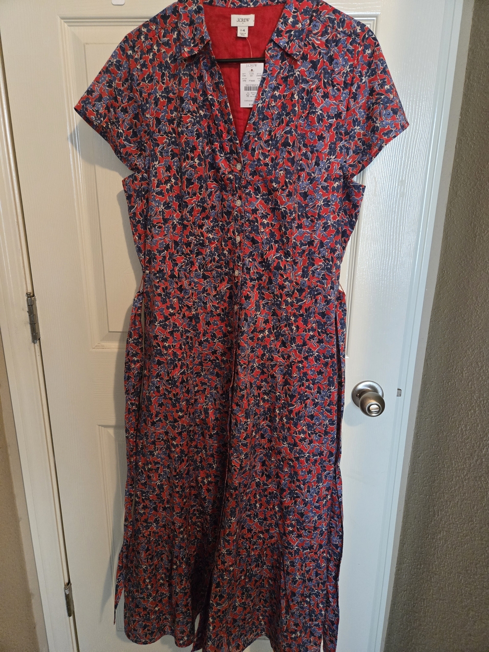 J. Crew Red and Navy Floral Maxi Dress